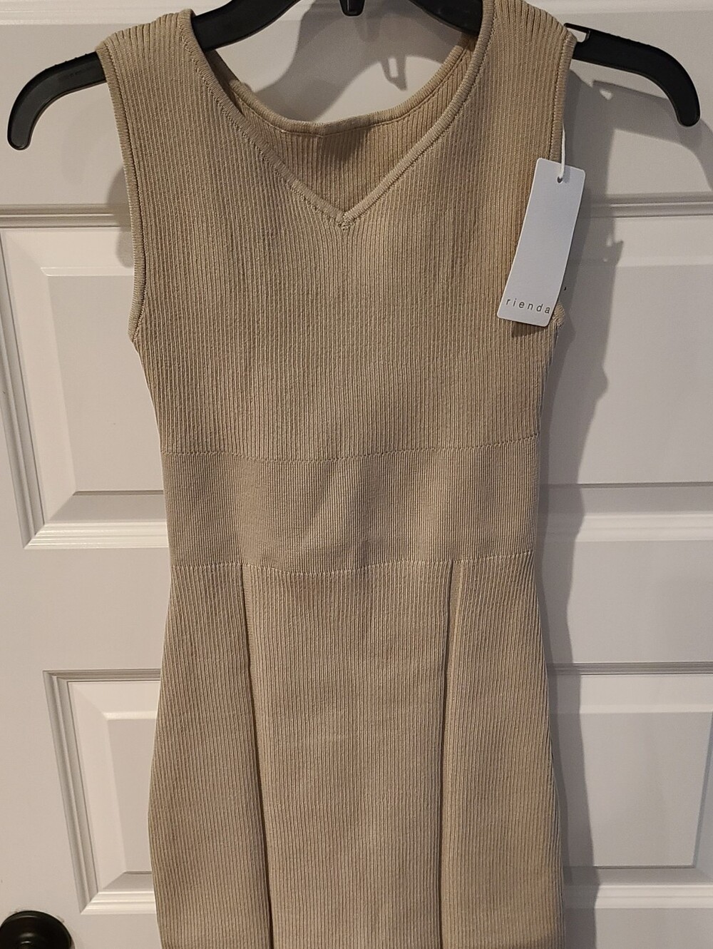 Sleeveless Beige Ribbed Knit Dress by